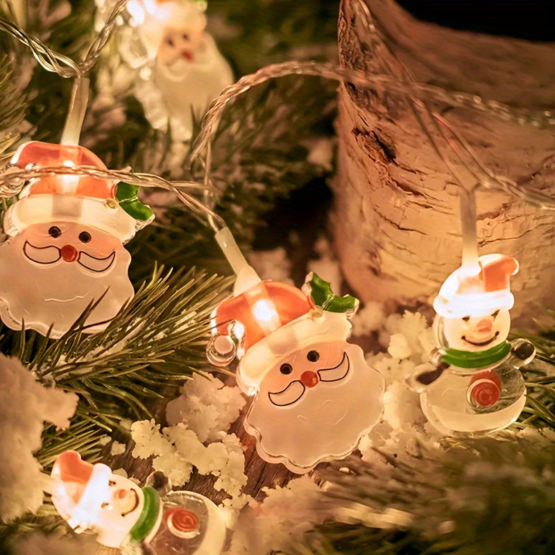 Christmas String Lights with Santa Snowman and Tree Designs Battery Operated Indoor Decor