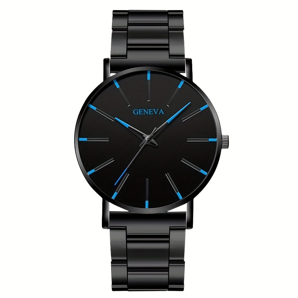 Men's Stainless Steel Quartz Watch with Round Dial Non-Waterproof Gift for Dad or Boyfriend