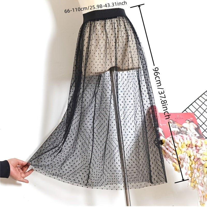 Victorian Gothic Sheer Tulle Skirt with Lace Petticoat for Women