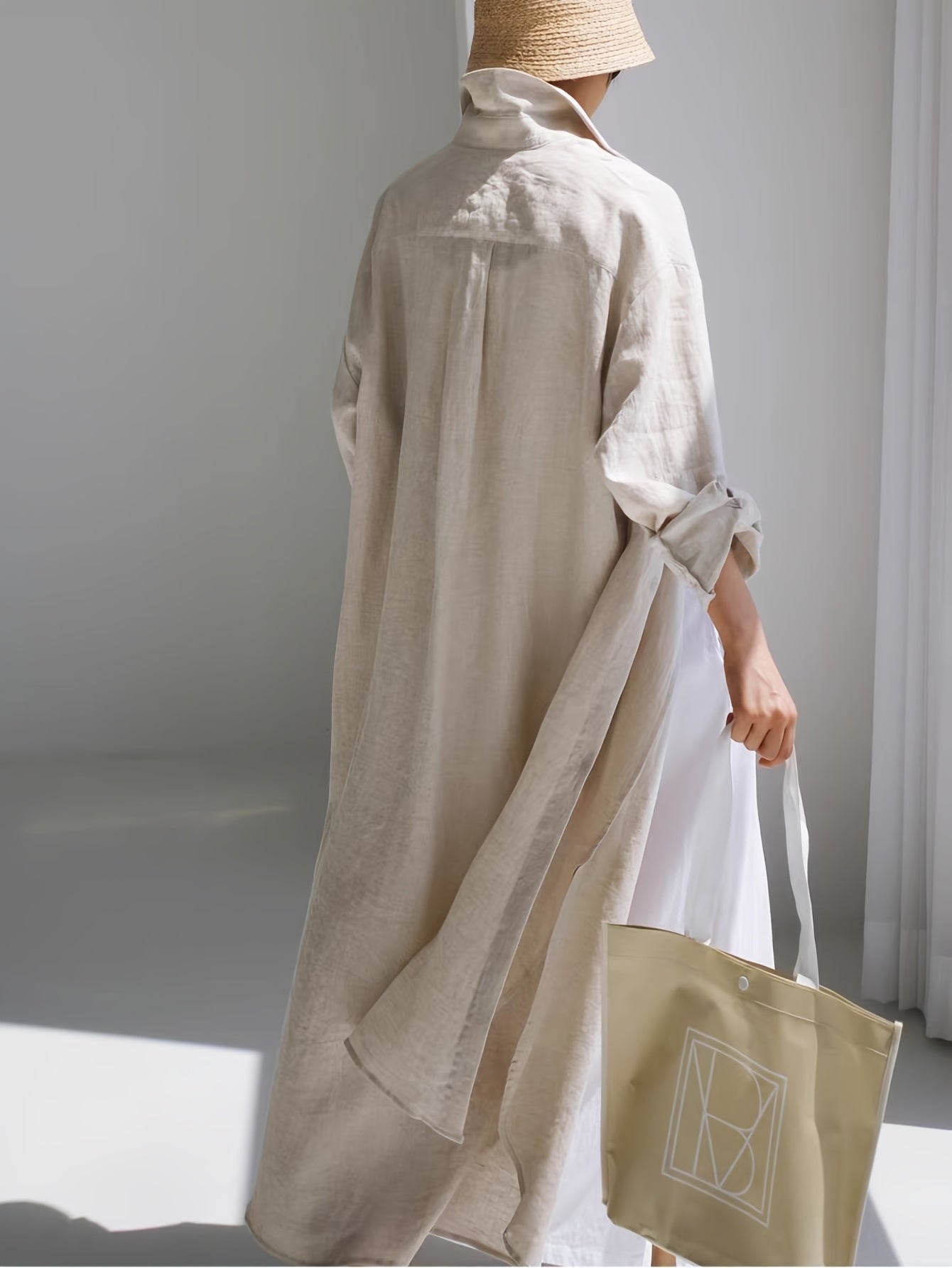 Women's Cotton Long Sleeve Shirt Dress with Split Button Design for Casual Outings