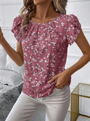 Plus Size Women's Floral Print Ruffled Blouse Casual Summer Shirts