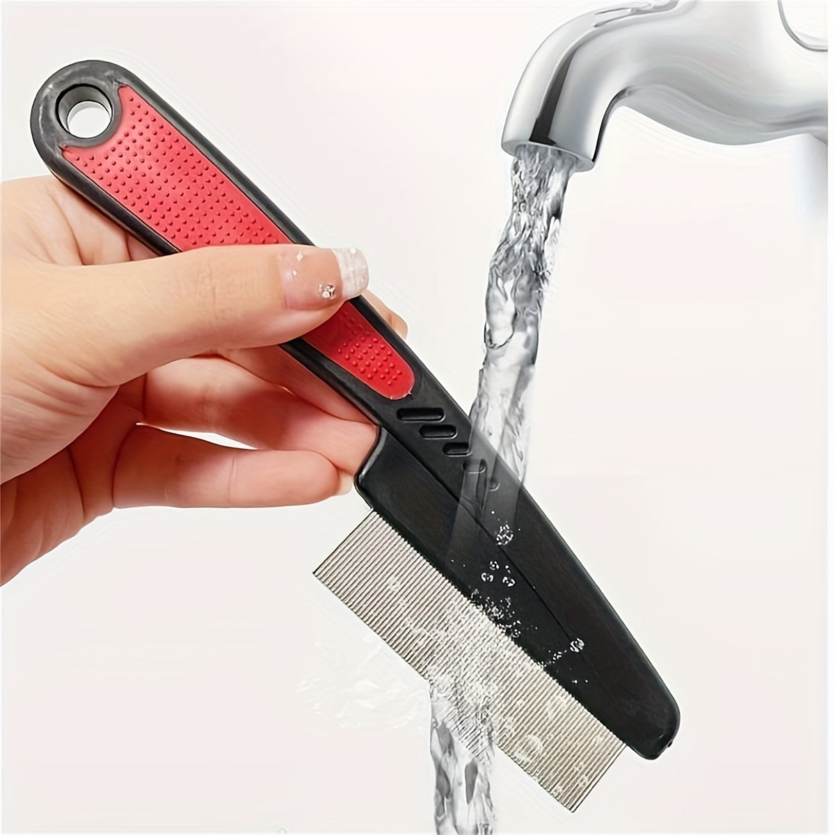 Peine para cabello de acero inoxidable de dientes finos para cabello grueso y eliminación de caspa