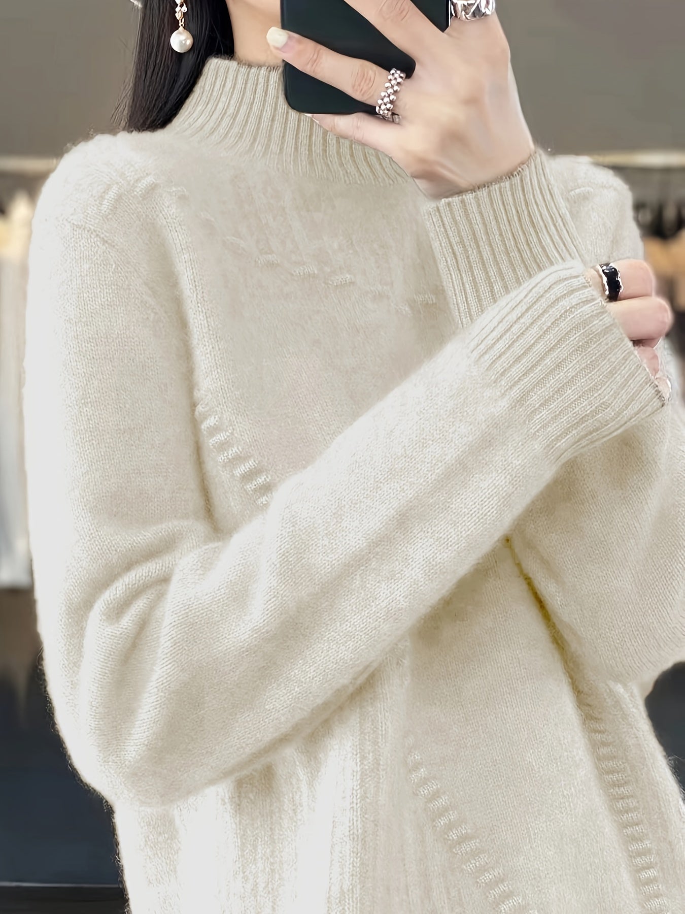 Plus Size Women's Turtleneck Sweater Black Ribbed Pullover All-Season Casual