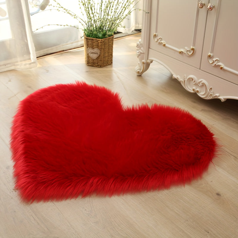 Heart-Shaped Shag Area Rug, Plush Fuzzy Rectangle Carpet, Non-Slip Bedroom Decor