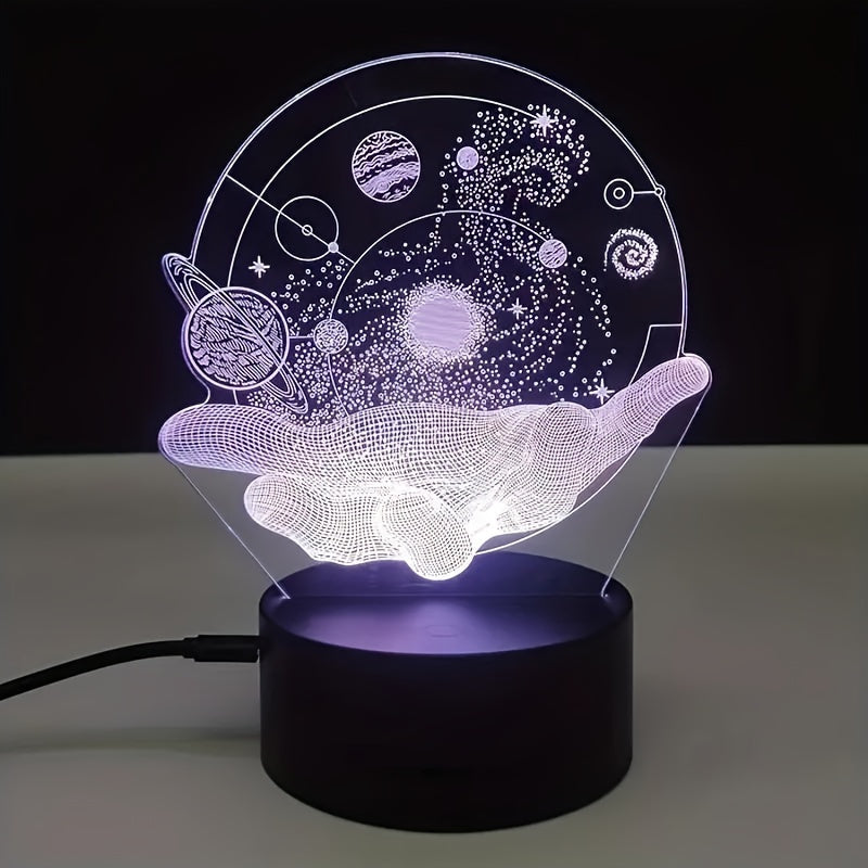 Lámpara nocturna 3D con diseño de universo cósmico, control táctil, cambio de color, alimentada por USB para ambiente en el dormitorio y regalo