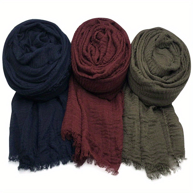 Set of 3 Solid Color Breathable Sunscreen Scarves with Fringe for Women