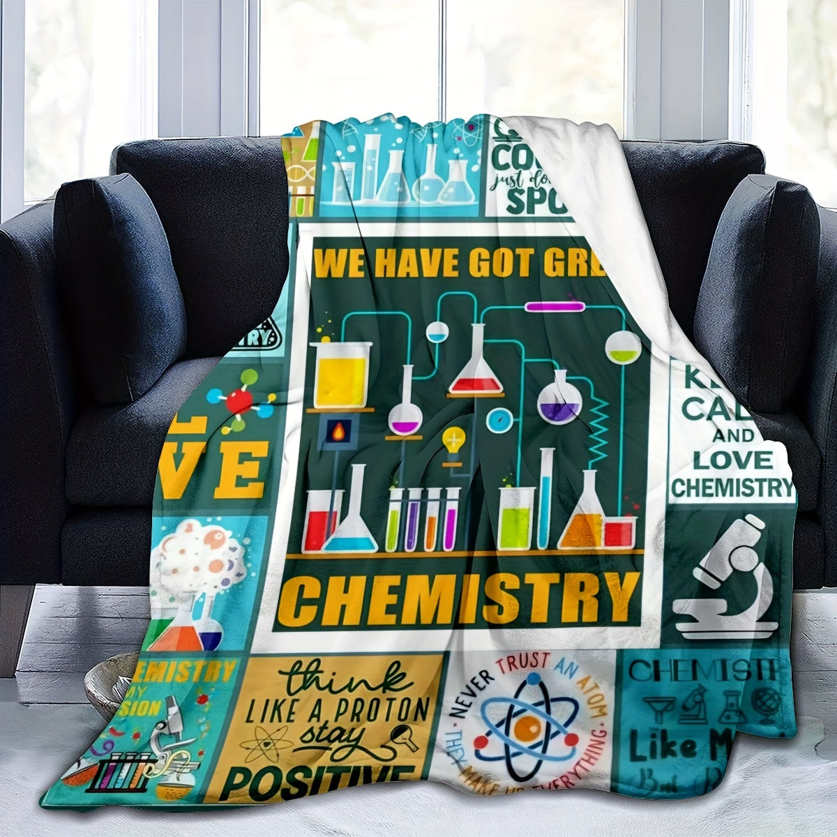 Fleece Throw Blanket with Chemistry Theme for Science Lovers and Students