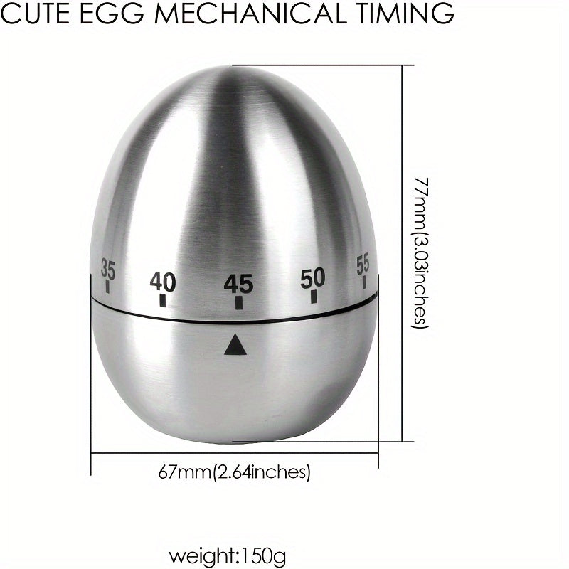 Egg-Shaped Stainless Steel Kitchen Timer 60-Minute Mechanical Alarm Cooking and Education