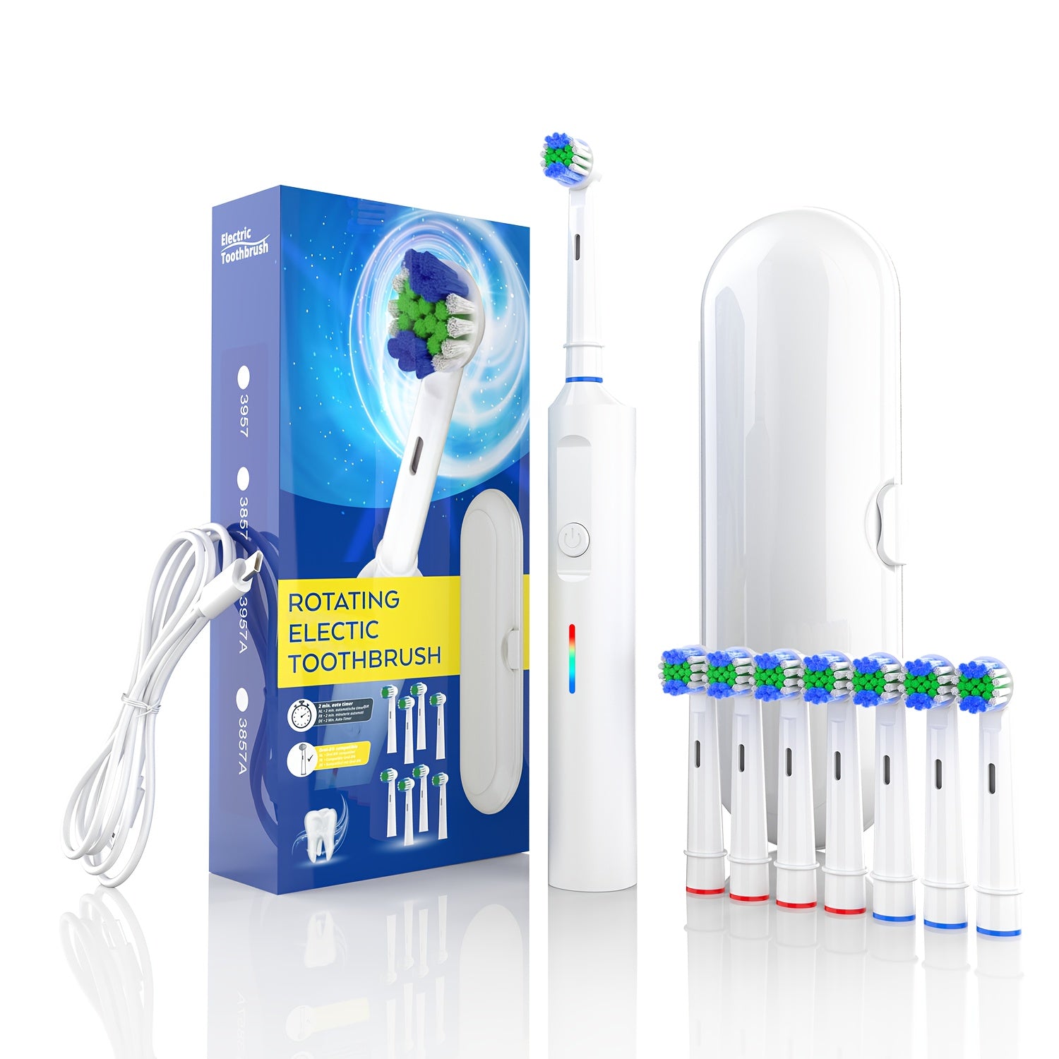 Electric Toothbrush for Adults with 3D Rotating Head 4 Soft Brush Heads Waterproof Rechargeable