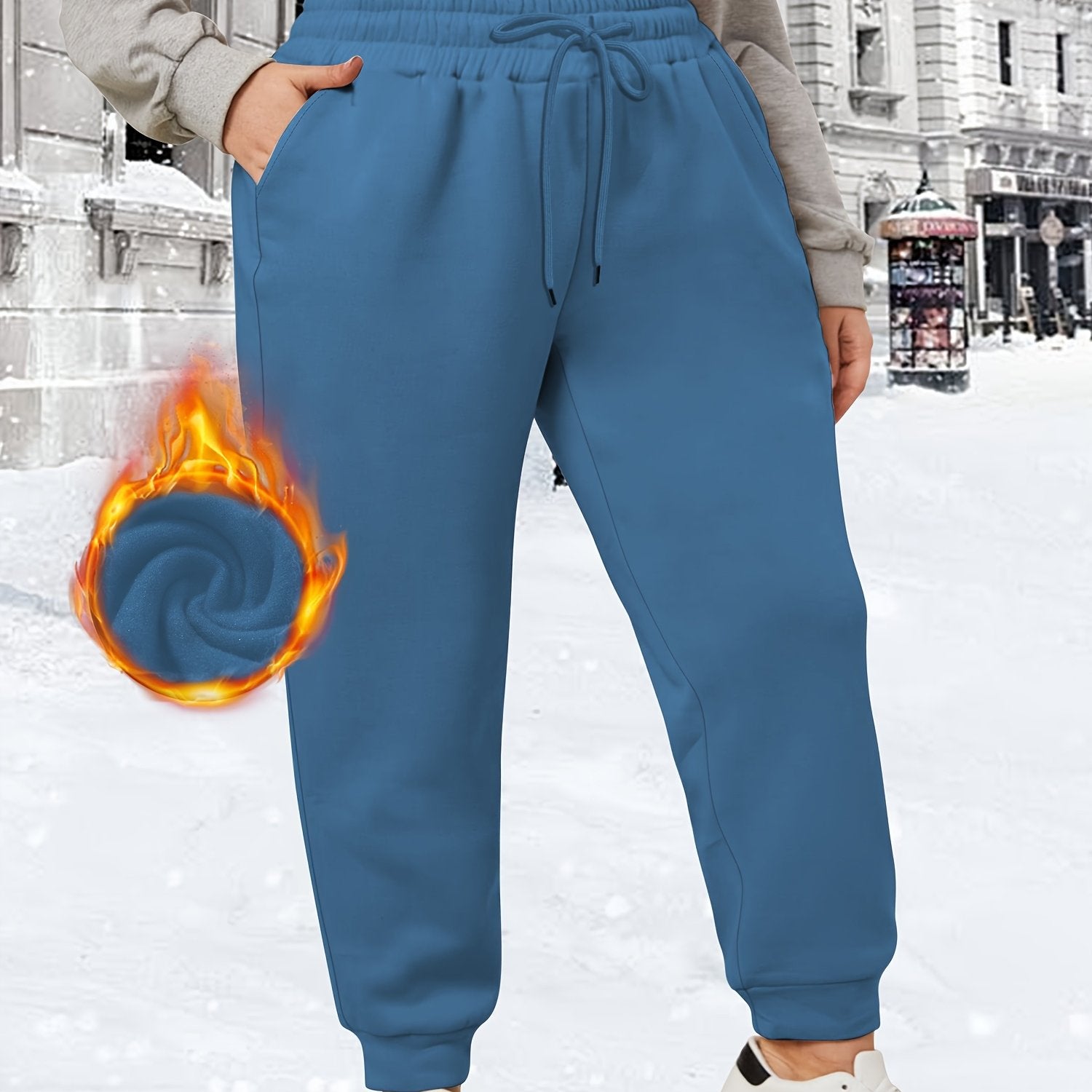 Plus-Size Winter Joggers With Pockets And Drawstring Warm Plush
