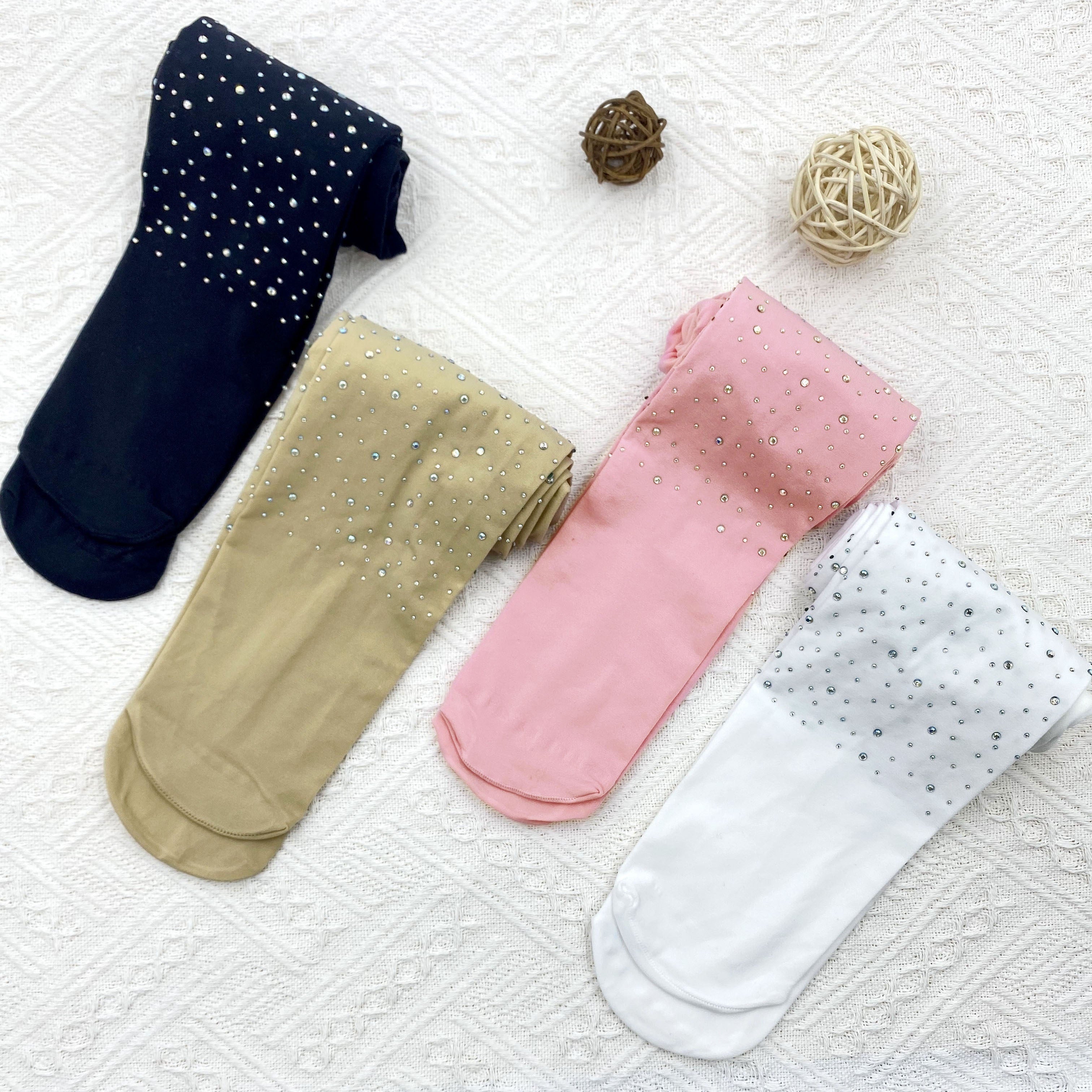 Girls Diamond Decorated Tights for Dancing Spring Summer Knit Polyamide Spandex