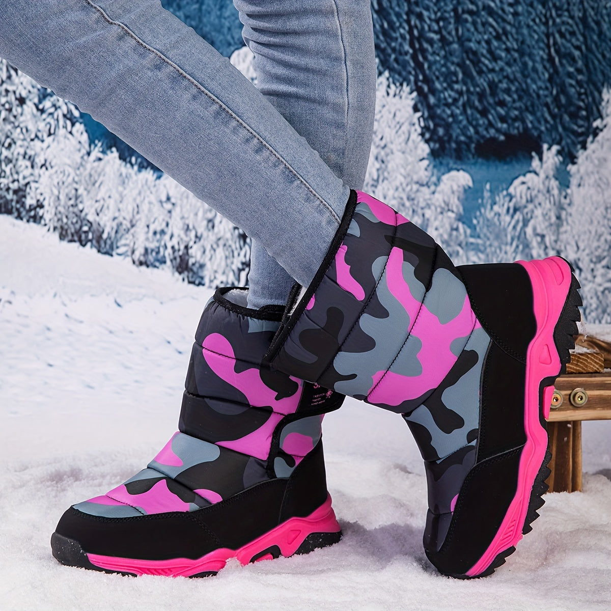 Unisex Camouflage High-Top Snow Boots for Boys Girls Toddler Winter Warm Insulated