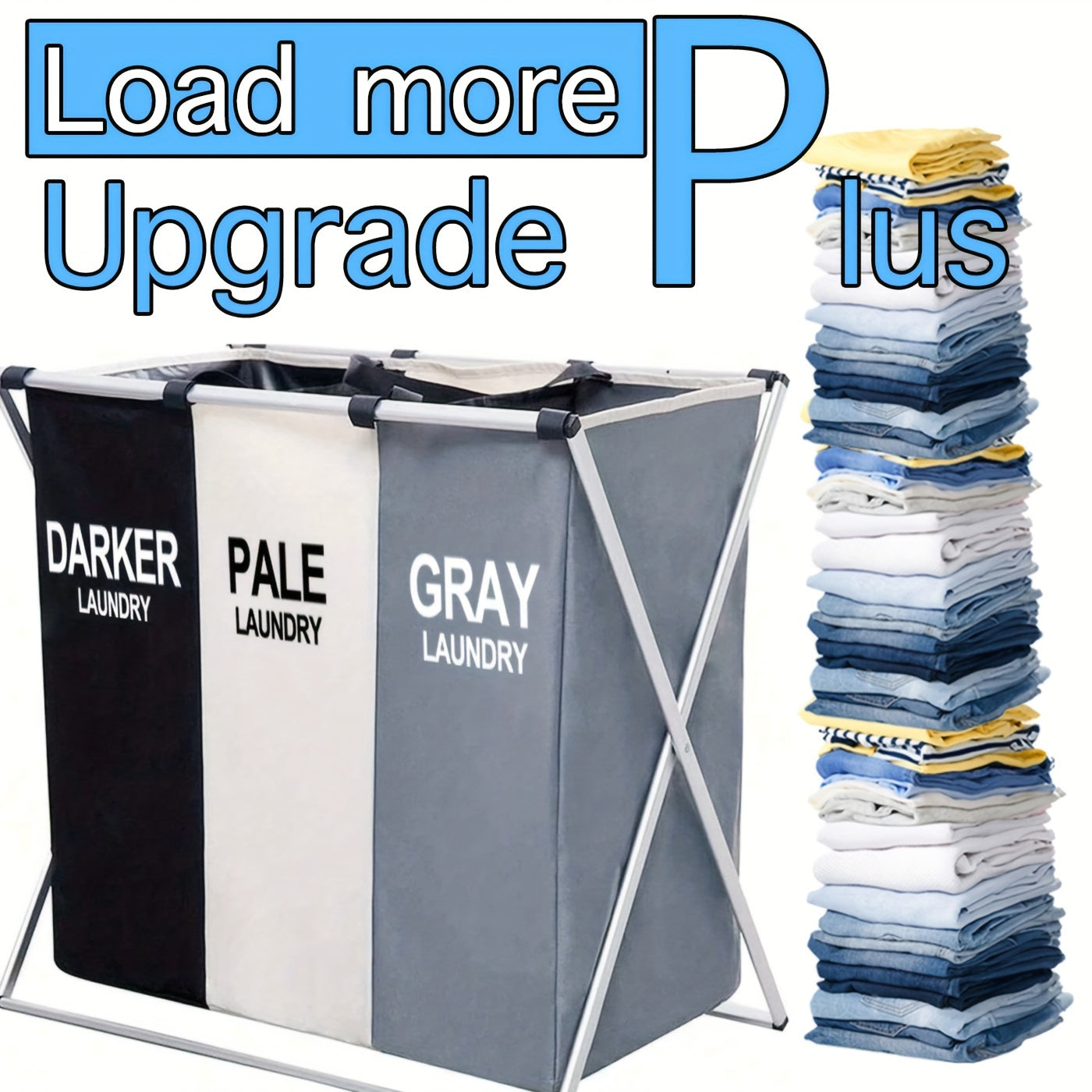 Foldable Laundry Hamper with 3 Sections and Detachable Bags for Bedroom Bathroom Organizing