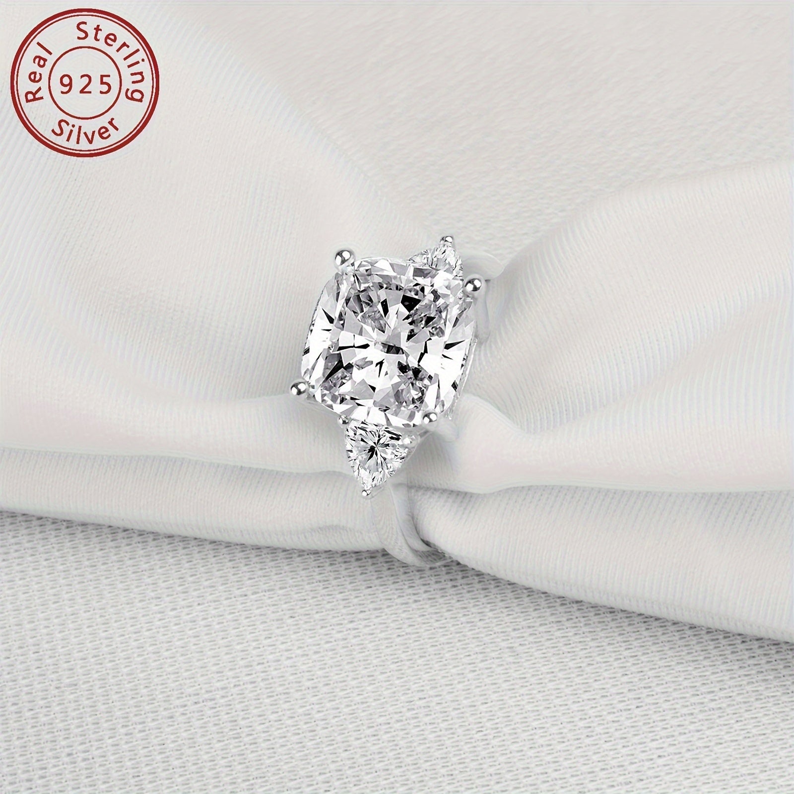 Sterling Silver Engagement Ring with 3-Stone Cubic Zirconia Square Triangle Design