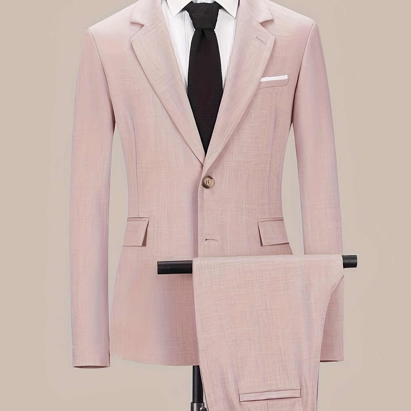 Men's Slim Fit Suit Set with Turned Collar and Nine-Fit Pants Solid Color Woven Fabric All Season