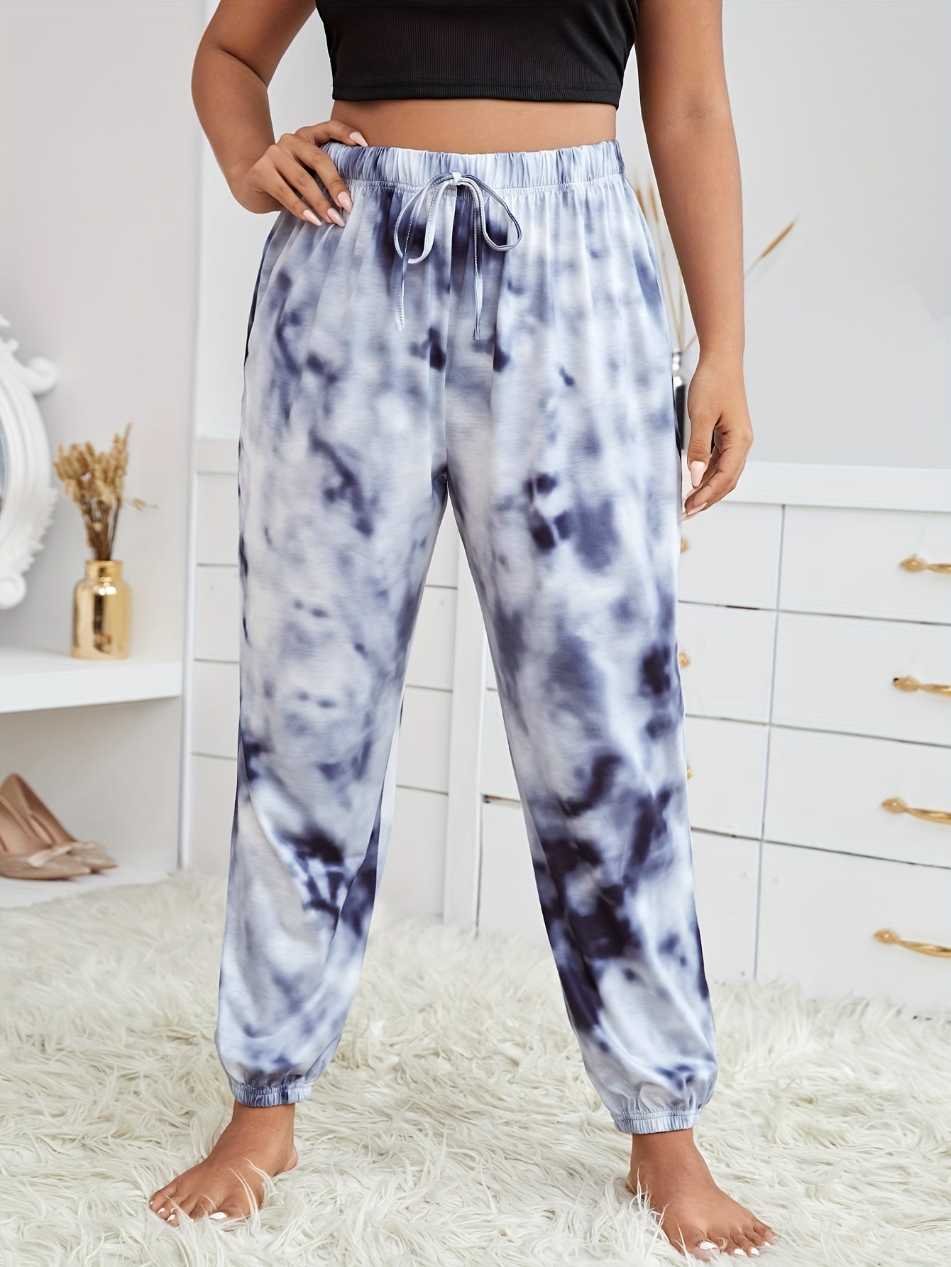 Plus Size Women's Tie Dye High Waist Sleepwear Joggers