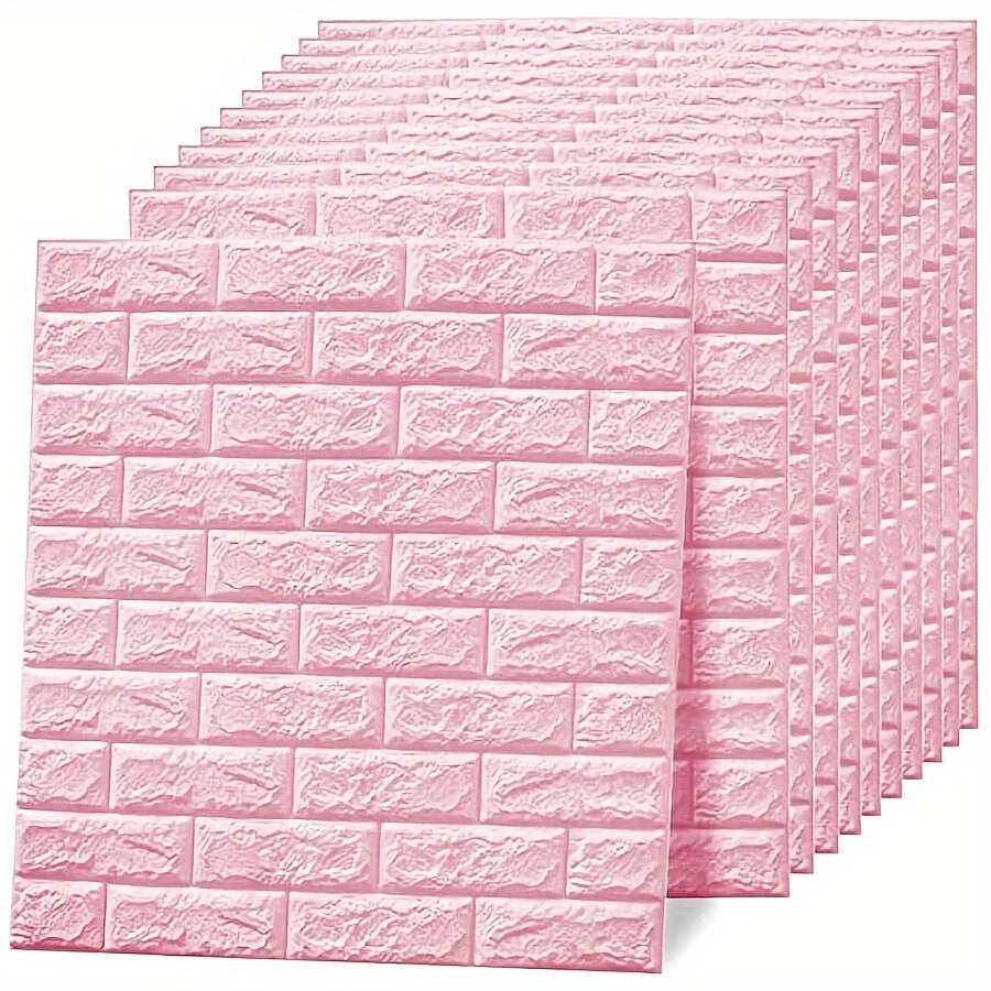 Pink Vinyl Wall Panels Pack of 5 10 or 20 Waterproof Self-Adhesive 3D Brick Wall Stickers for Home Decor