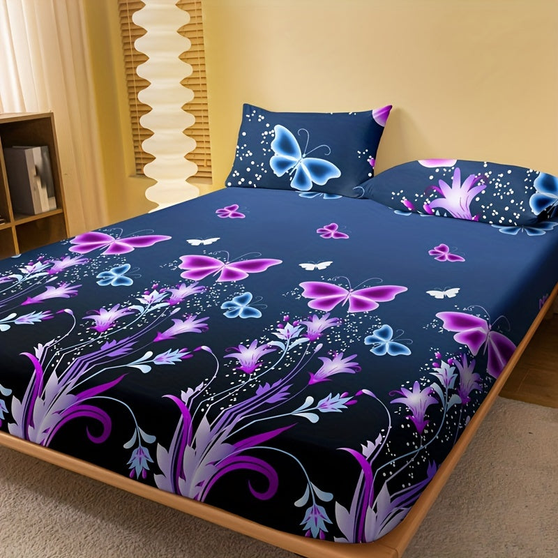 Floral Print Fitted Sheet Deep Pocket Soft Bedding Sheet for Bedroom or Guest Room