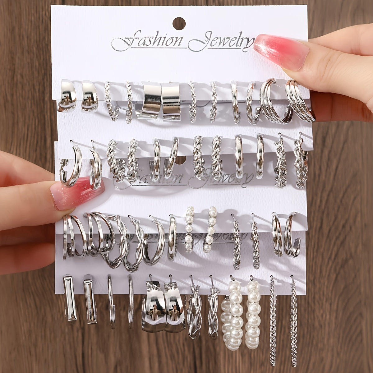 Women Geometric Heart and Square Earrings Faux Pearl Vintage Punk Style Zinc Alloy