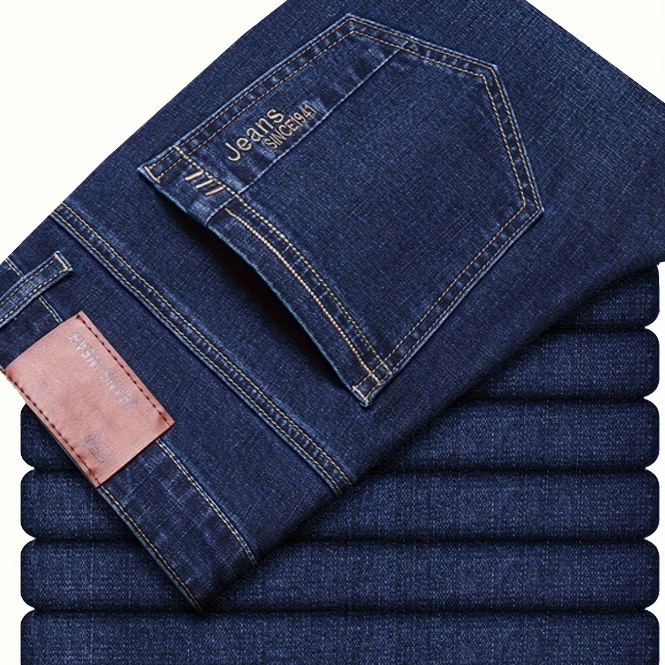 Men's Casual Straight Jeans Classic Blue Denim Regular Fit