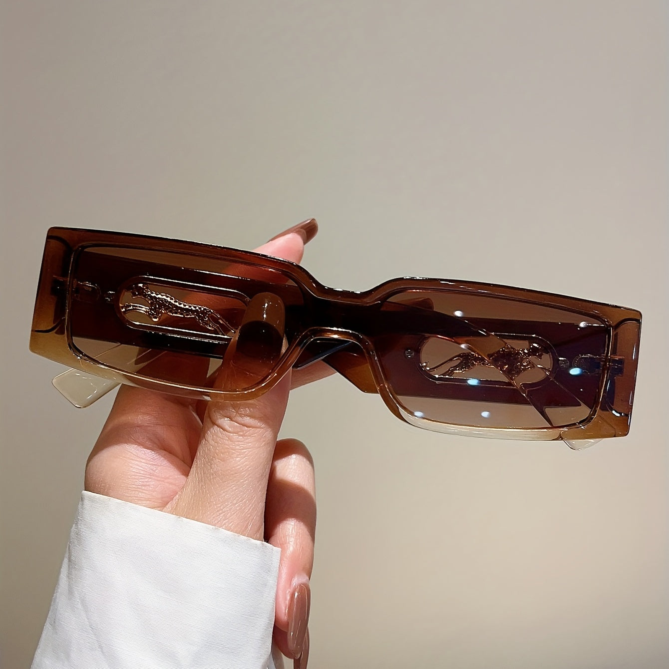 Gafas rectangulares retro para hombres y mujeres, estampado de leopardo, accesorios de verano coloridos para la playa