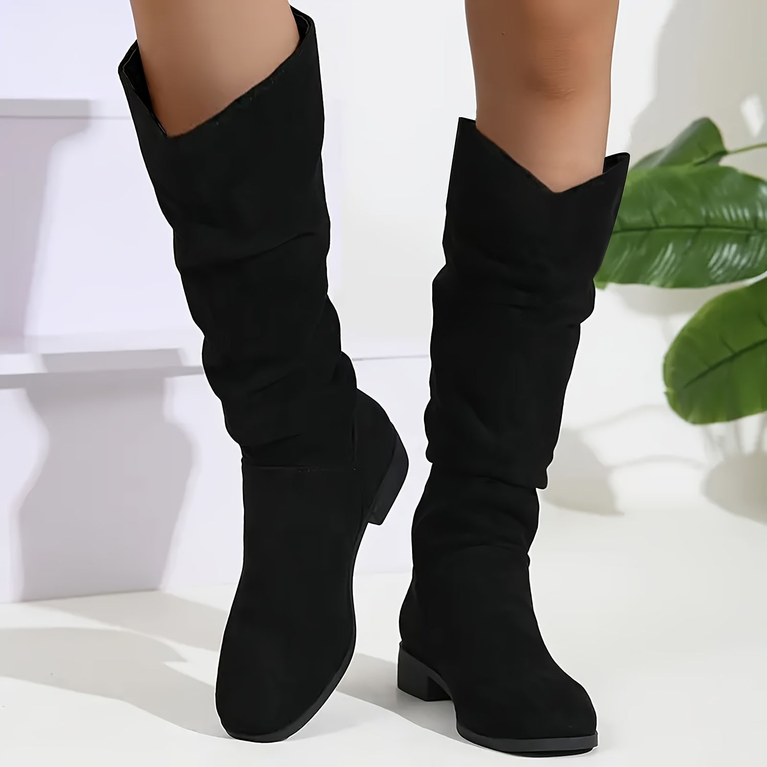 Women's Brown Mid-Calf Boots with Chunky Heel and Pointed Toe