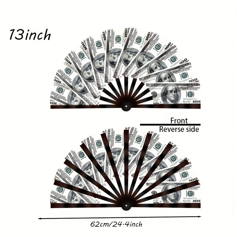 Ручной вентилятор диаметром 13 дюймов с дизайном из банкноты в $100, черной лентой-ручкой для вечеринок, свадеб и мероприятий