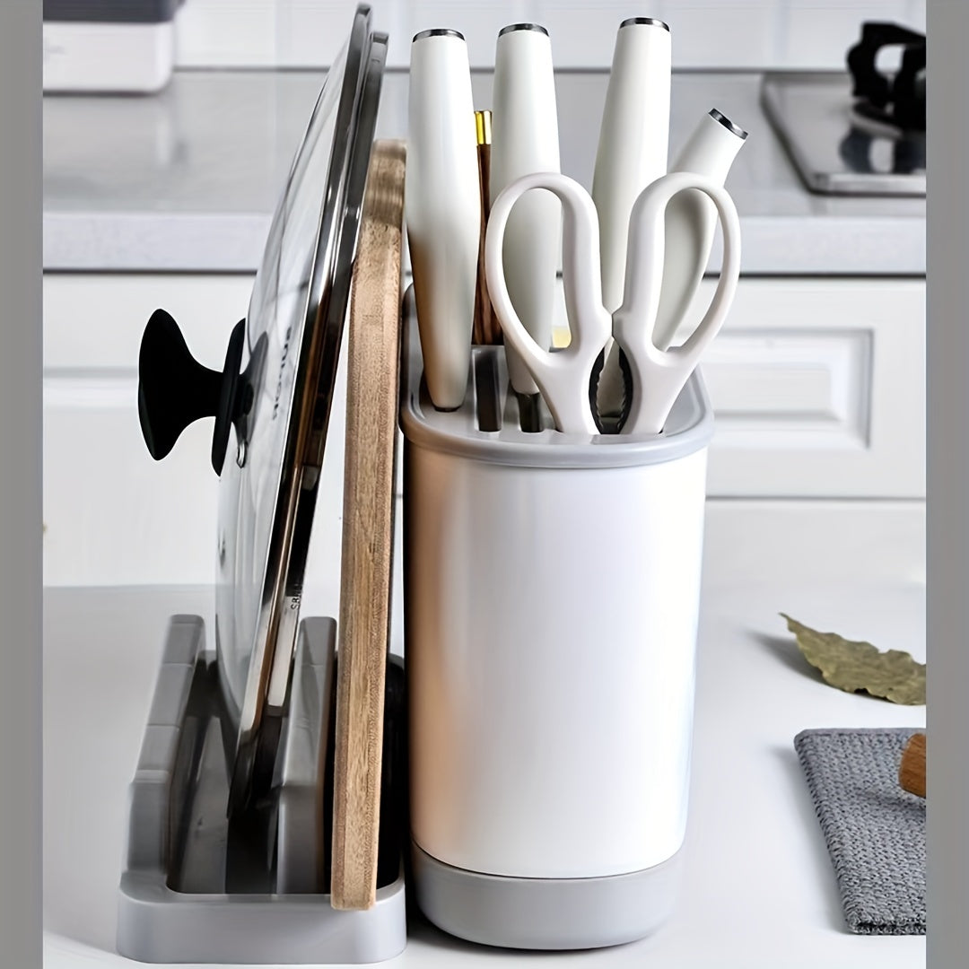 Modern Kitchen Storage Organizer with Cutting Board and Utensil Holder