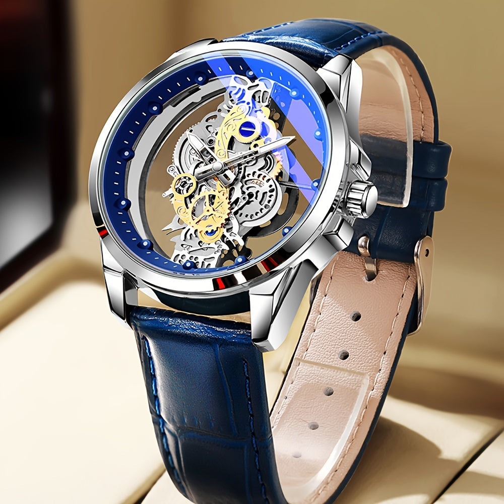 Men's Steel Band Watch with Luminous Openwork Sheer Bottom Quartz Watch Gift