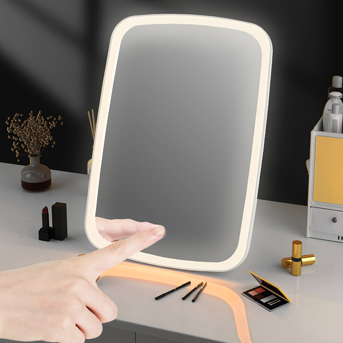 White LED Makeup Mirror with Adjustable Lighting Touch Control Portable Design