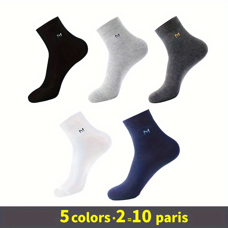 Men's Cotton Socks 10 Pairs Mid-Calf Alphabet Pattern Breathable Stretch Knit Business Casual