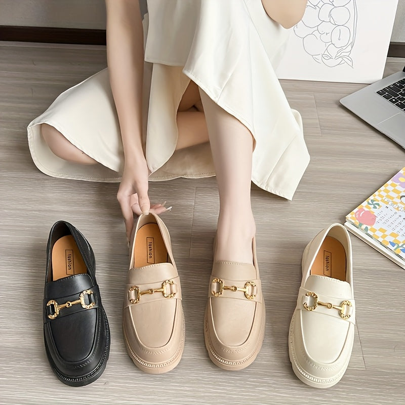 Women's Retro French-Inspired Slip-On Loafers Beige EVA Rubber Sole