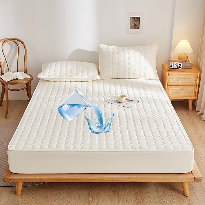 Solid Color Quilted Fitted Sheet Waterproof Thickened Breathable Fabric Fits Mattresses 5-27cm