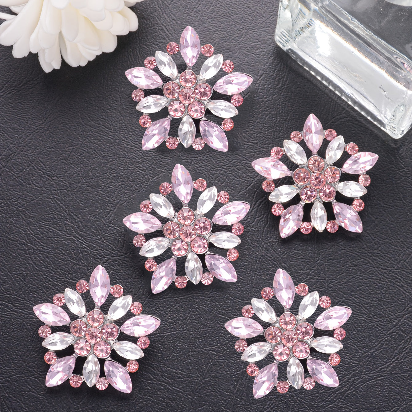 Crystal-Encrusted Metal Buttons Set of 3 or 5 for Clothing, Crafts, Gift Wrapping