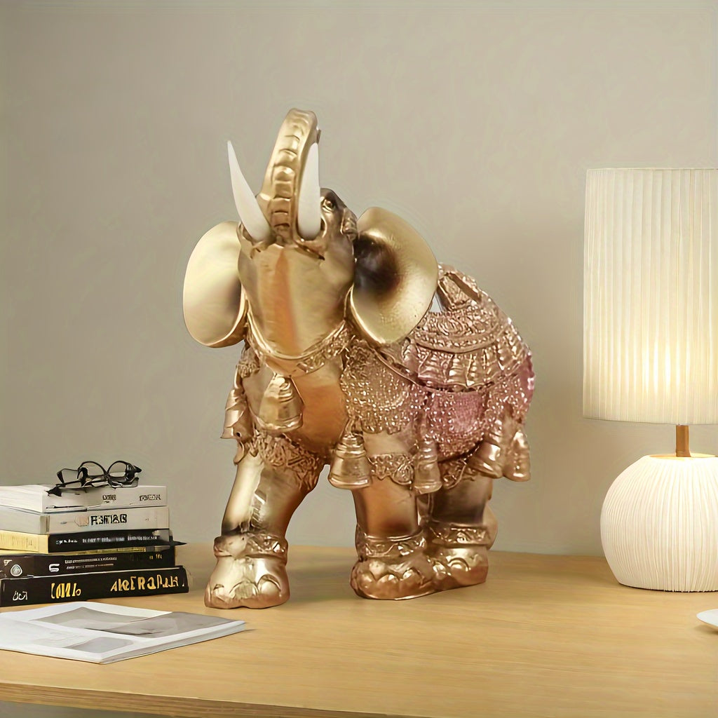 Golden Elephant Statue Resin Decor for Wealth Prosperity Indoor Outdoor