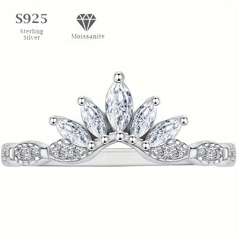 Women's Moissanite Wedding Band 5 Stone Horse Eye Cut Sterling Silver 18K White Gold Plated