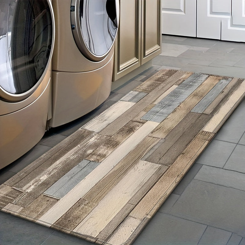 Anti-Skid Water-Absorbing Kitchen Mat with Wood Grain Pattern for Indoor Use