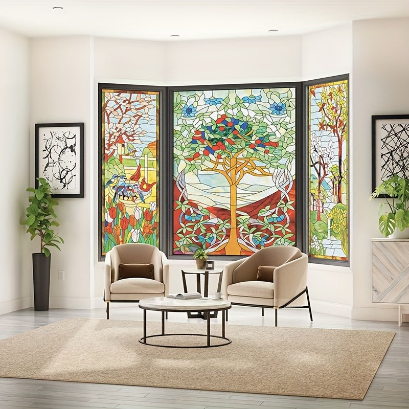European Retro Stained Glass Window Decals for Privacy and Decoration