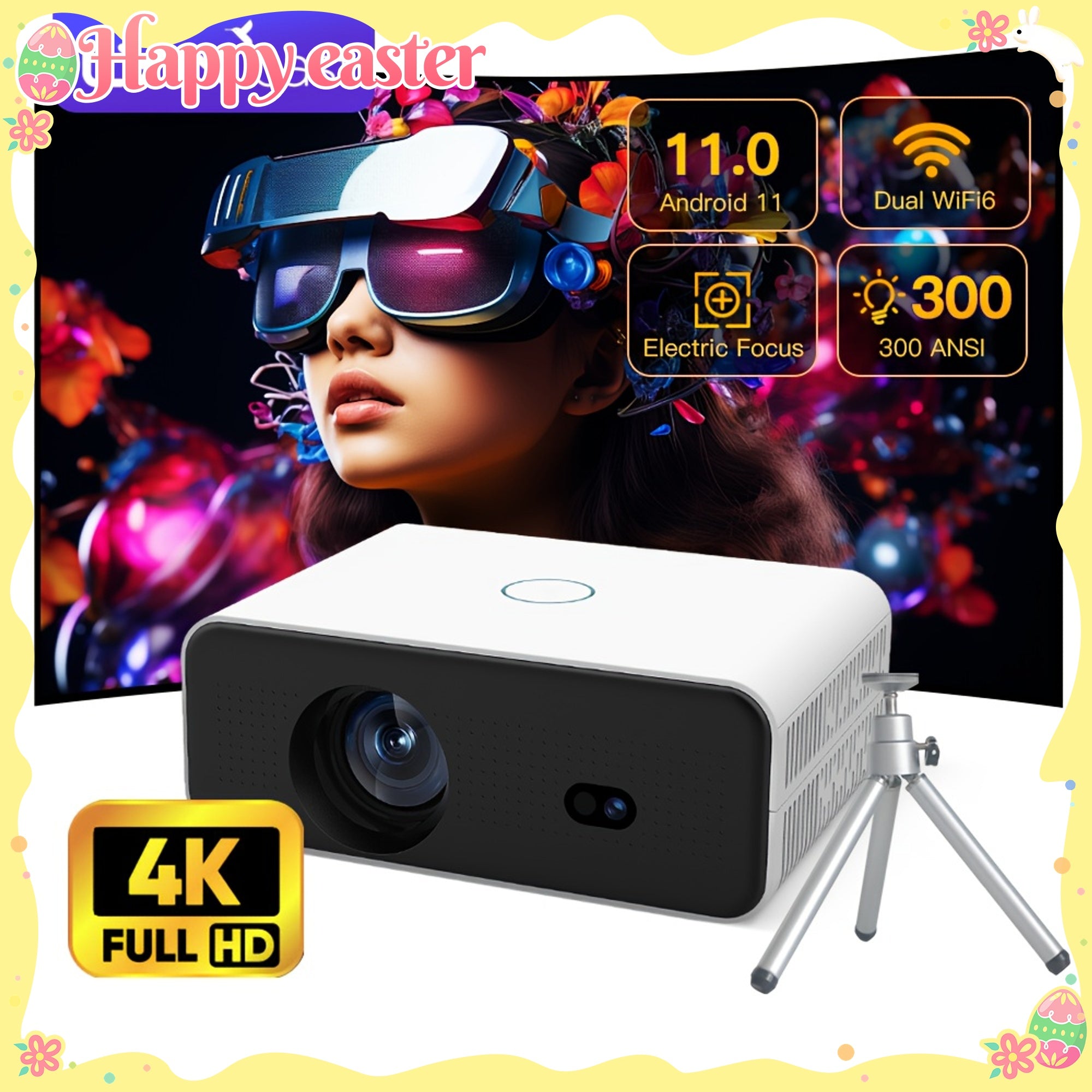 Mini Portable Projector 4K HD Support 1080P Dual WiFi Brightness