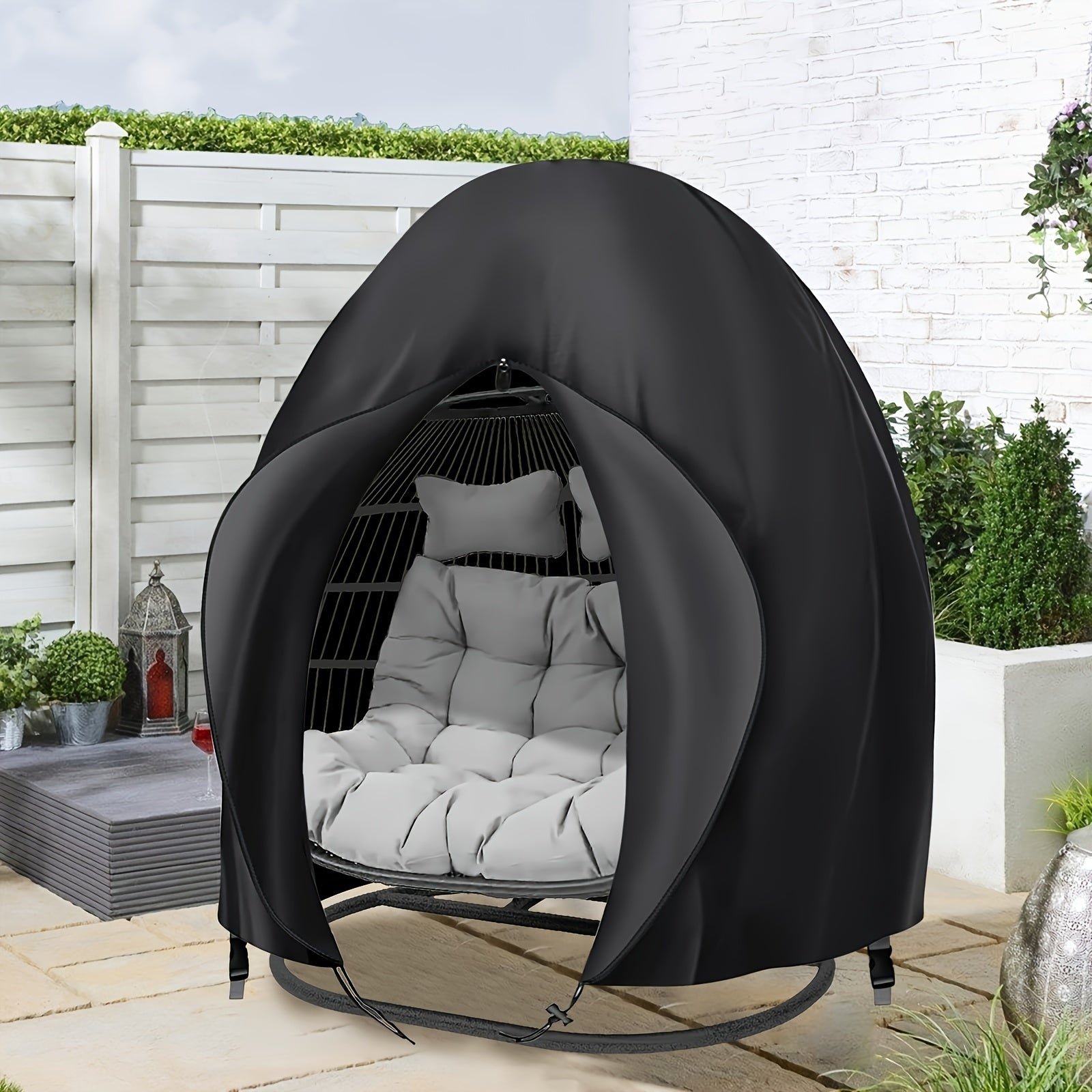 Black Oxford Cloth Swing Cover with Zipper Closure for All-Season Outdoor Patio