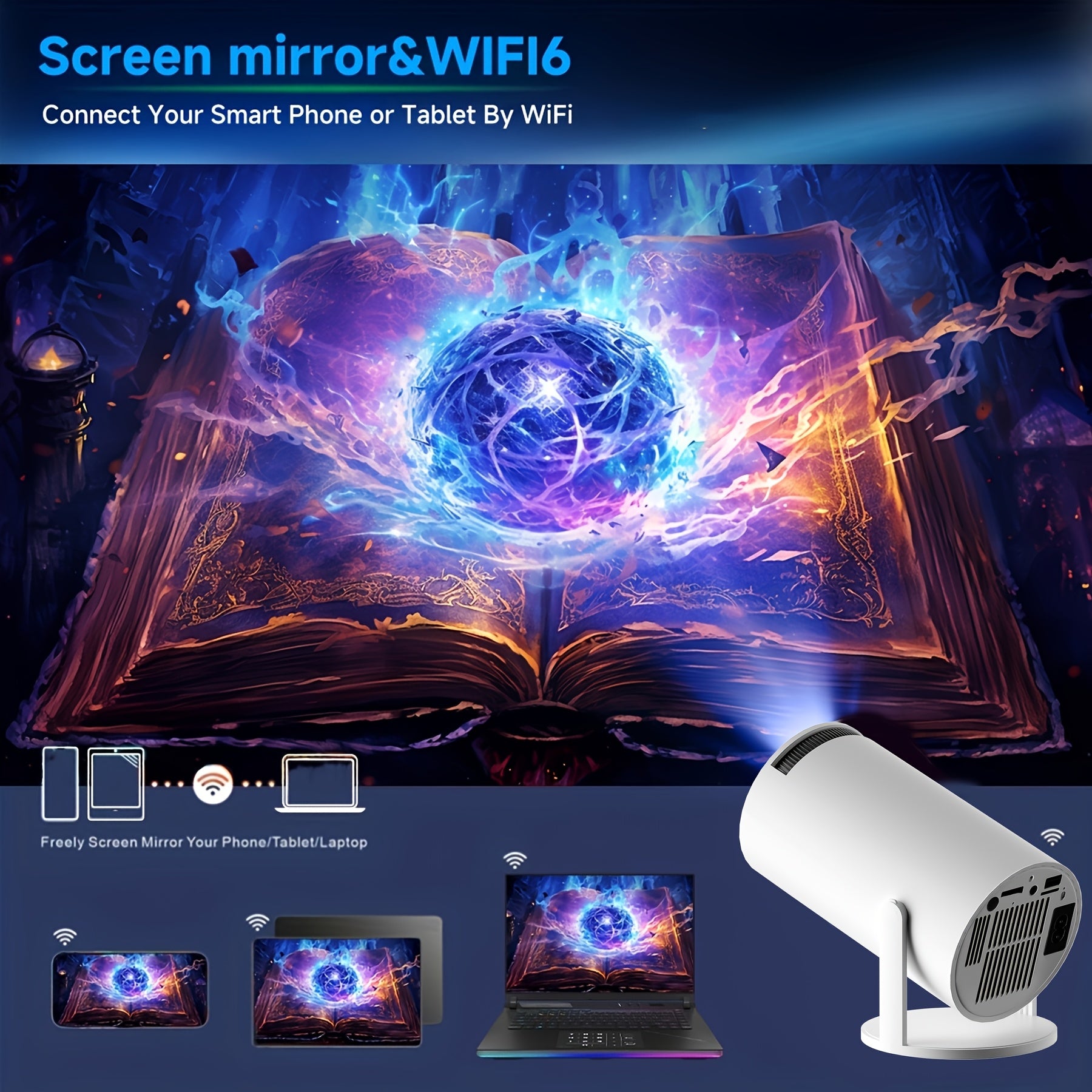 Portable Wireless Portable Projector 4K UHD Android WiFi for Home Outdoor