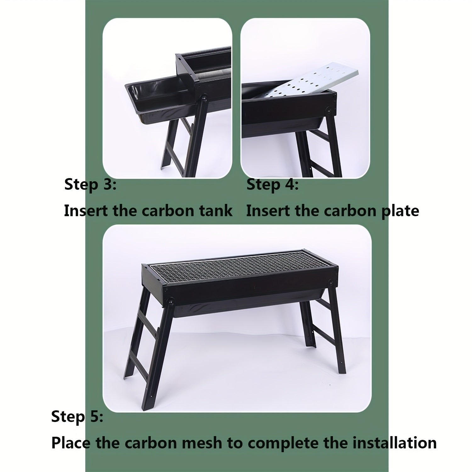 Portativ qora zanglamaydigan po'lat BBQ grill, tashqi yig'ilishlar va tabiatda sayohat uchun yig'iladigan va kichik, olib yurish va o'rnatish oson, chidamli grill qilish bilan teng pishirish.
