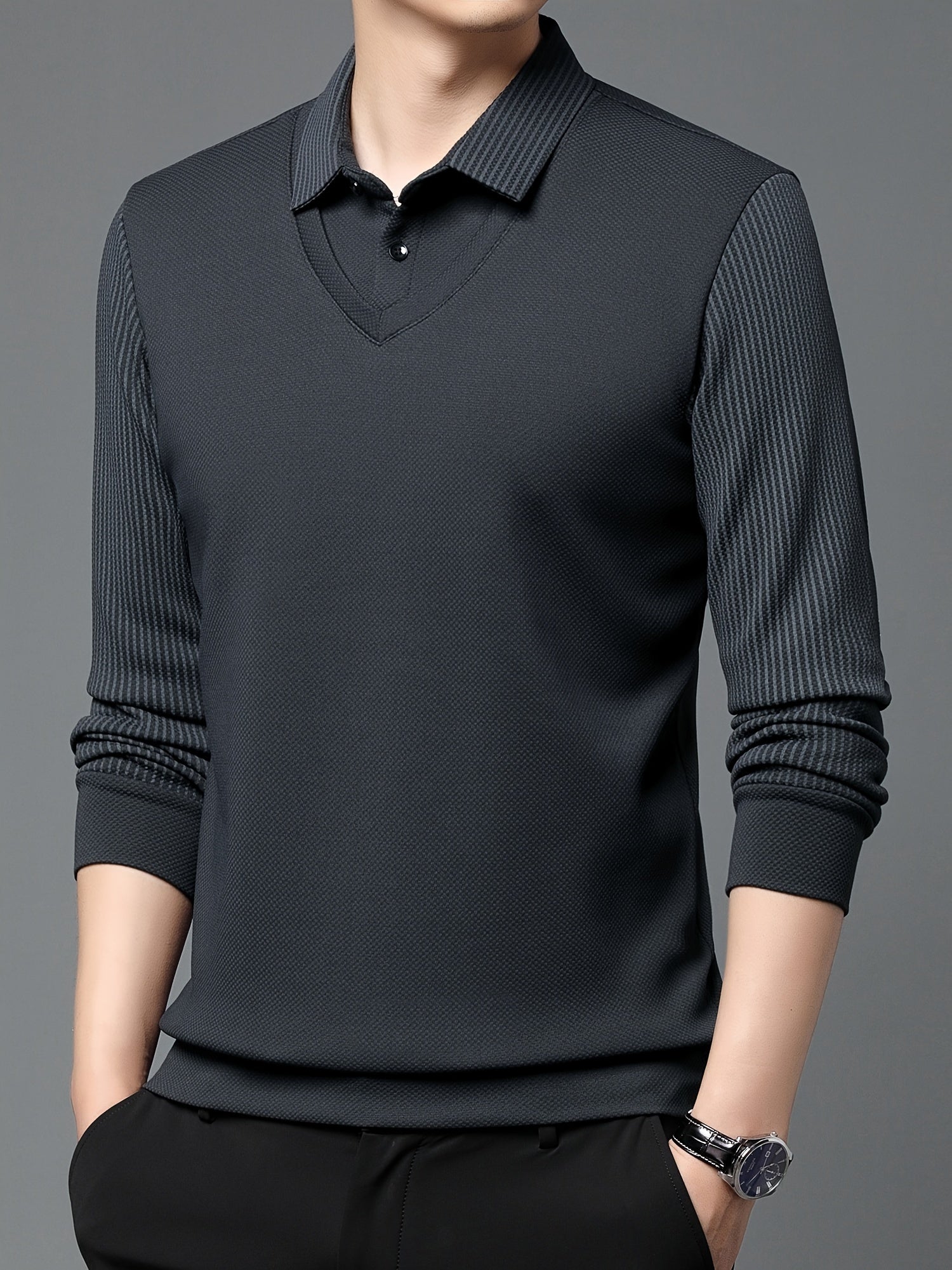 Мужская длинная рубашка-поло в полоску из полиэстера для отдыха на природе