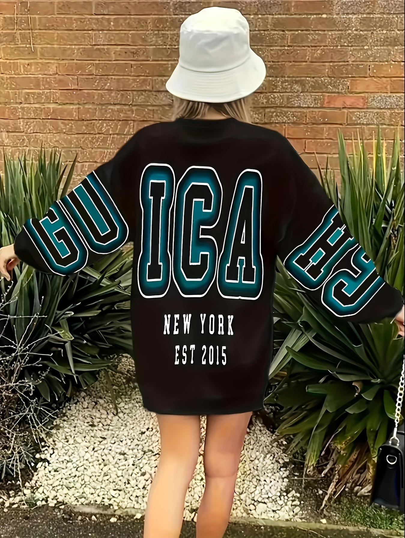 Крупногабаритный повседневный свитшот оверсайз из полиэстера черный, бирюзовый, белый