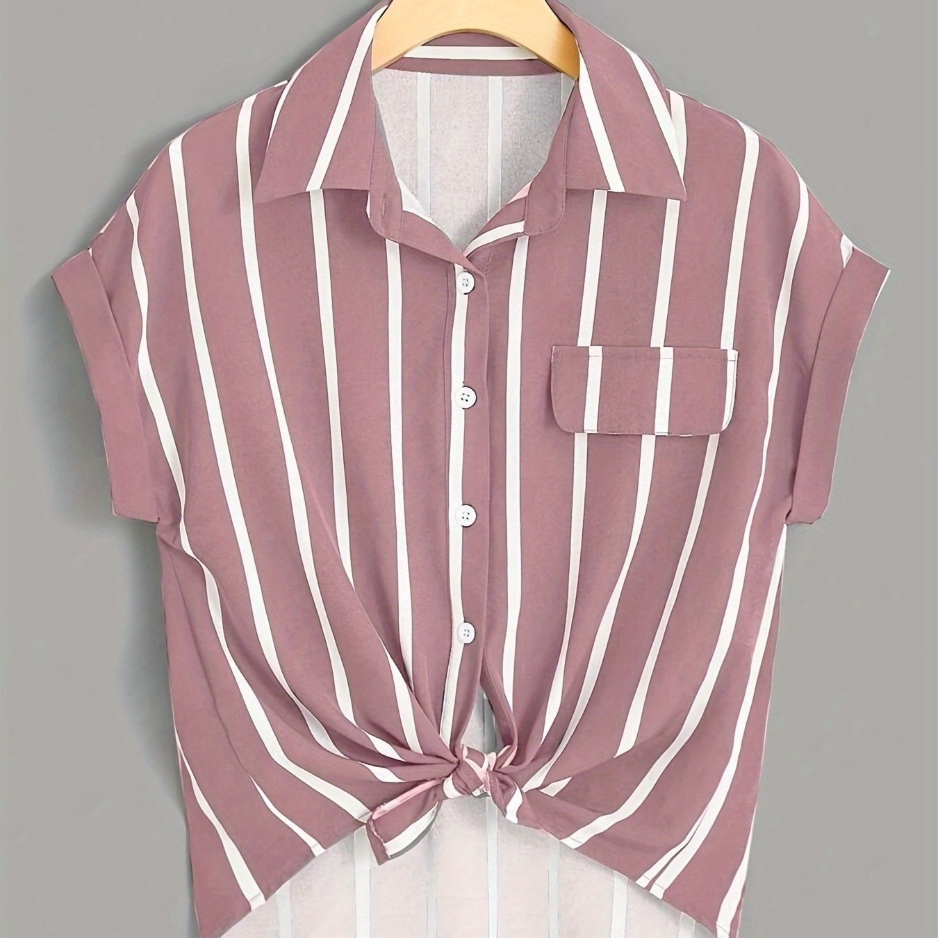 Plus Size Women's Striped Short Sleeve Shirt Polyester Casual Spring Summer