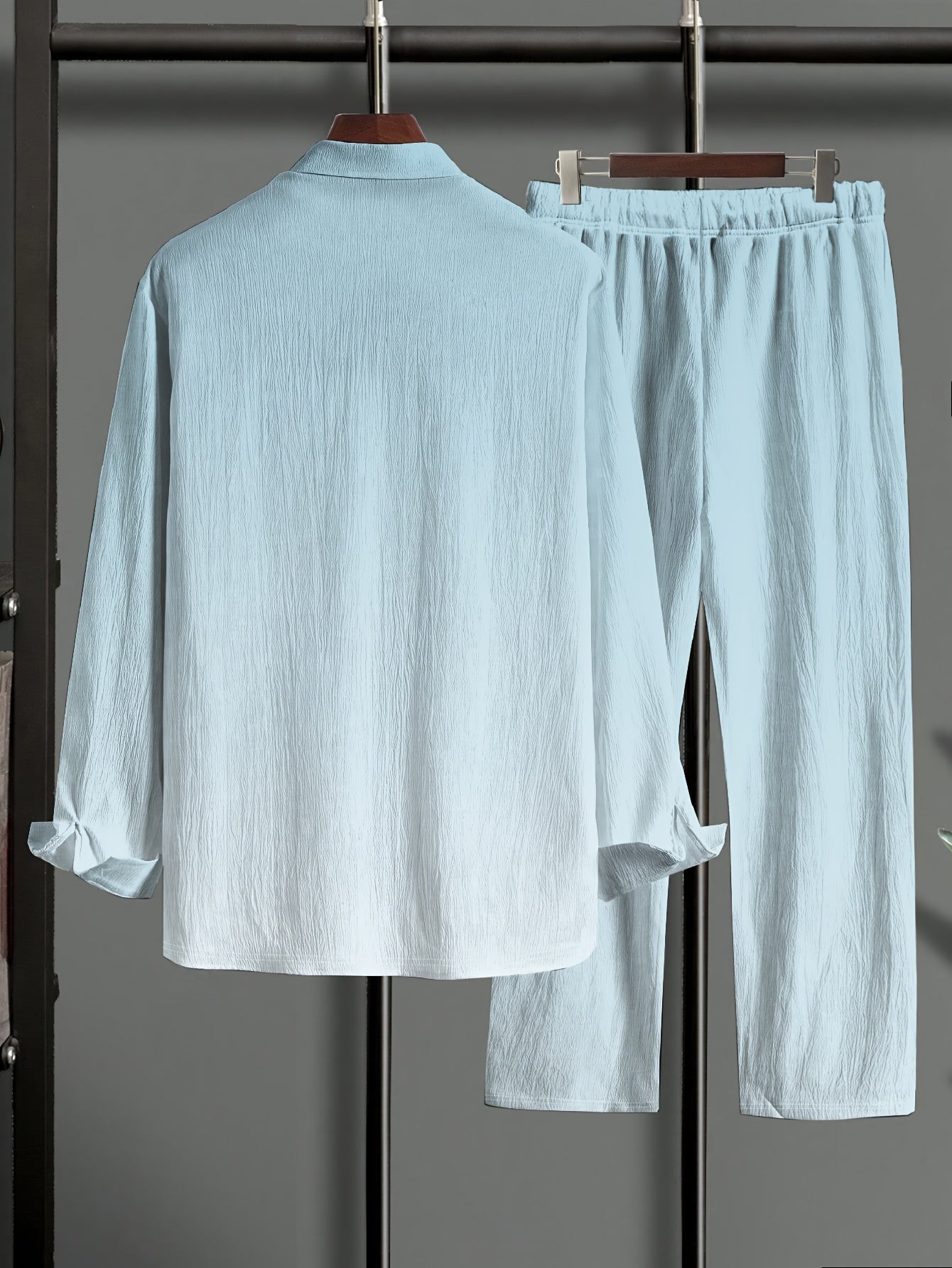 Plus Size Men's Knit Set Casual Striped Wave Pattern with Pockets Polyester Blend