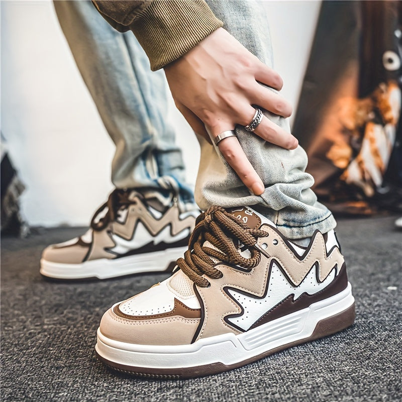 Women's Low-Top Casual Sneakers White Brown Synthetic Mesh Lace-Up Shoes