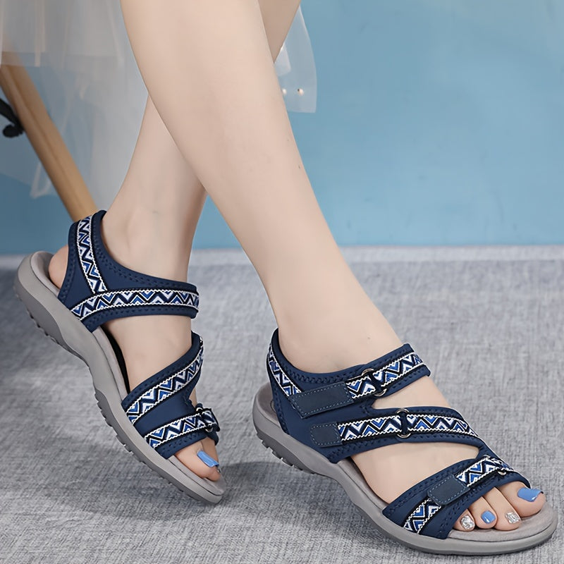 Women's Flat Sandals Open Toe Ankle Strap Fabric Low Heel Non-Slip TPR Ethnic Trim