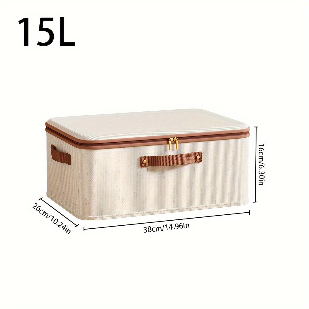 Champagne Fabric Storage Box with Lid Zipper Organizer for Clothes and Blankets Under Bed Dustproof Portable
