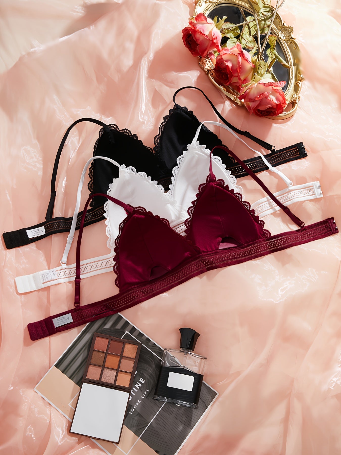 Women's Lace Bra Set 3-Piece with Triangle Cups Comfortable Lingerie